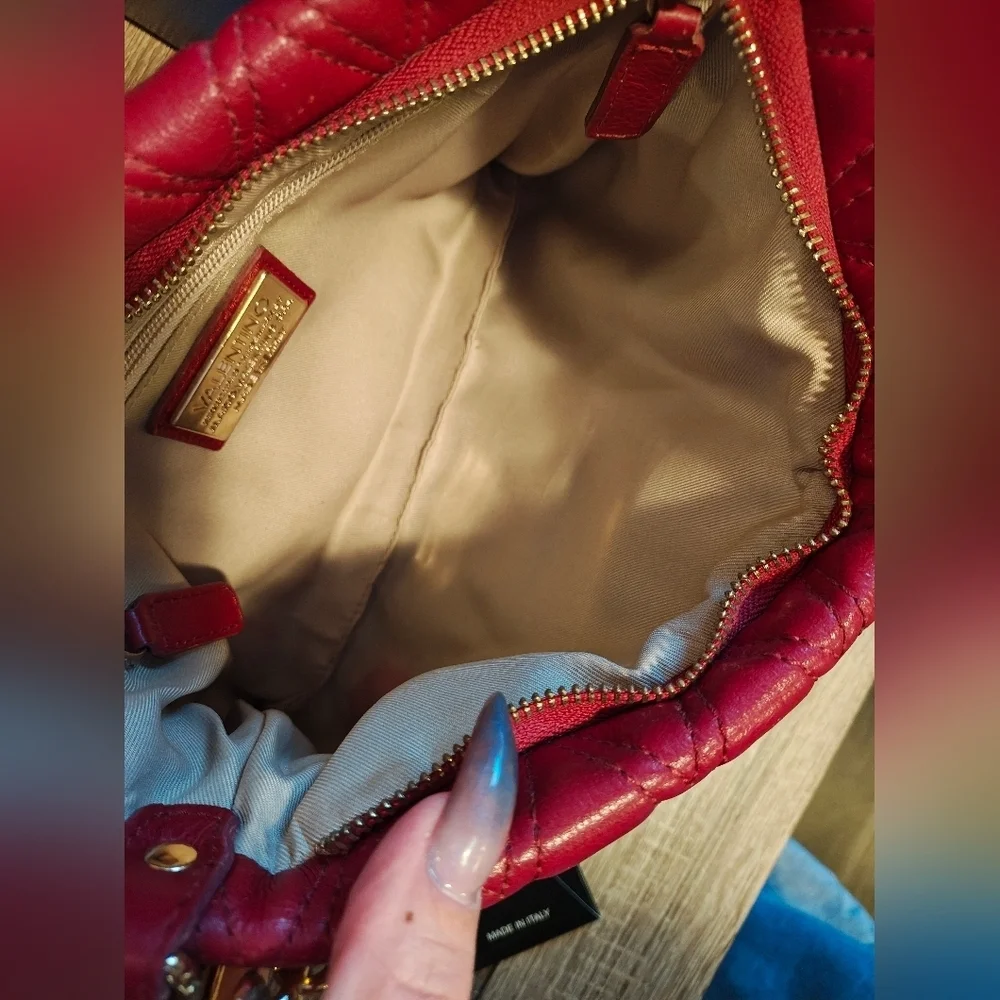 Valentino Vanille Red Quilted Chain Shoulder Bag
